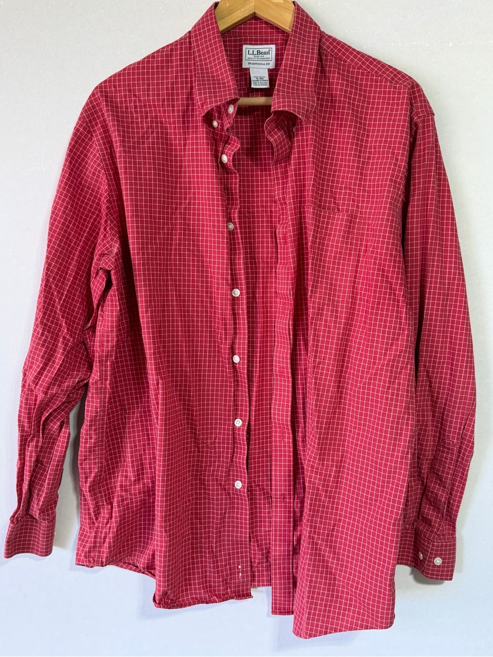 L.L. Bean Men's Red Windowpane Button-Down Shirt